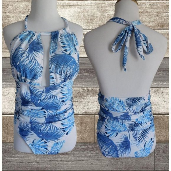 HILOR BLUE FERN HALTER ONE PIECE SWIMSUIT - Picture 1 of 1